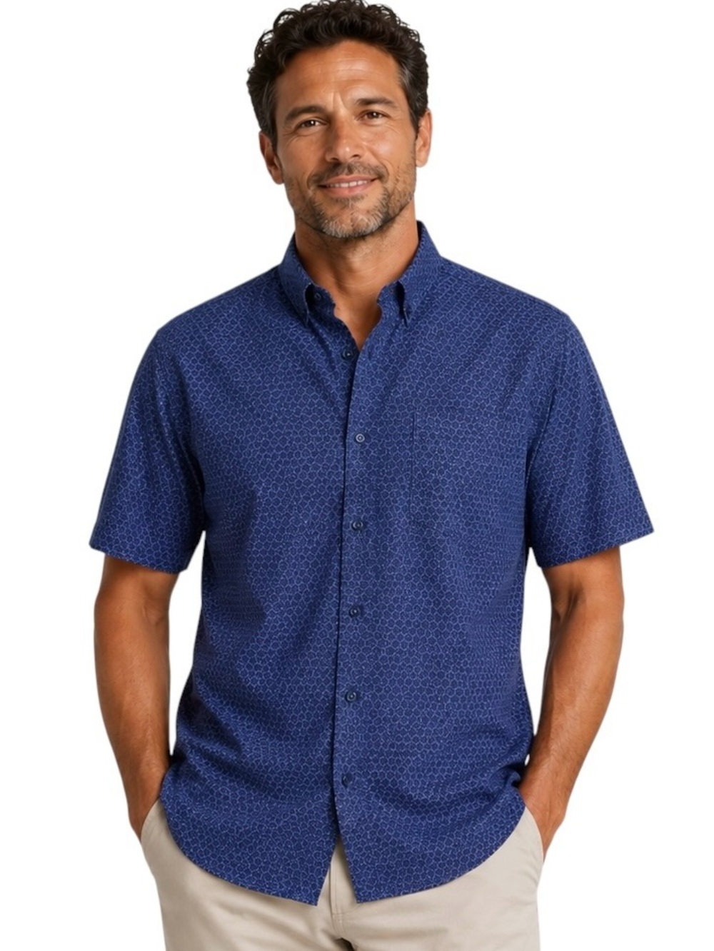 Johnston & Murphy Navy Blue Short-Sleeve Button-Down Cotton Shirt Mens Size XXL